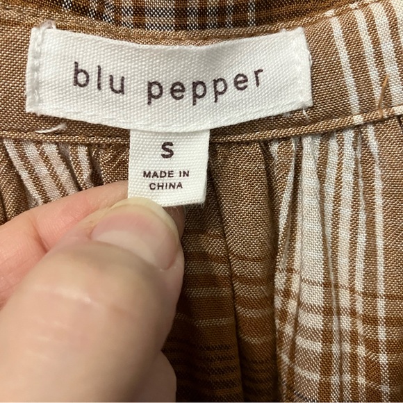 BLU PEPPER Women’s Boho Chic Plaid V-Neck Collar Long Sleeve Blouse Size Small - Picture 5 of 7